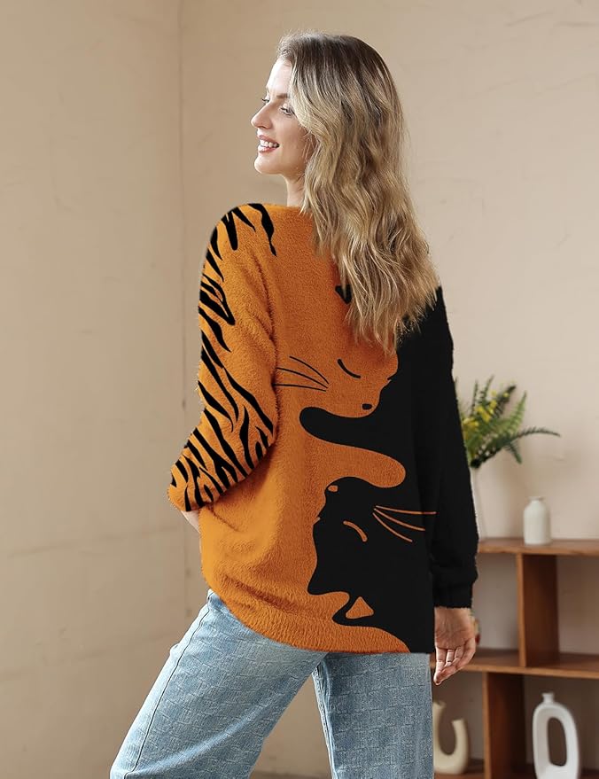 YESNO Women Christmas Sweater Graphic Printed Oversized Pullover Sweaters Casual Loose Knit Tops S01