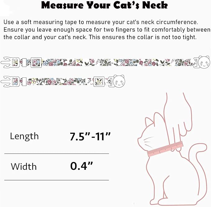 2 Pack Cotton Breakaway Cat Collars Set with Bell and Flower Pendant, Cute Floral Fruit Patterned, Adjustable 7.5-11Inch, Include A Mouse Toy Gift (Vintage+ Small Pink Flower)