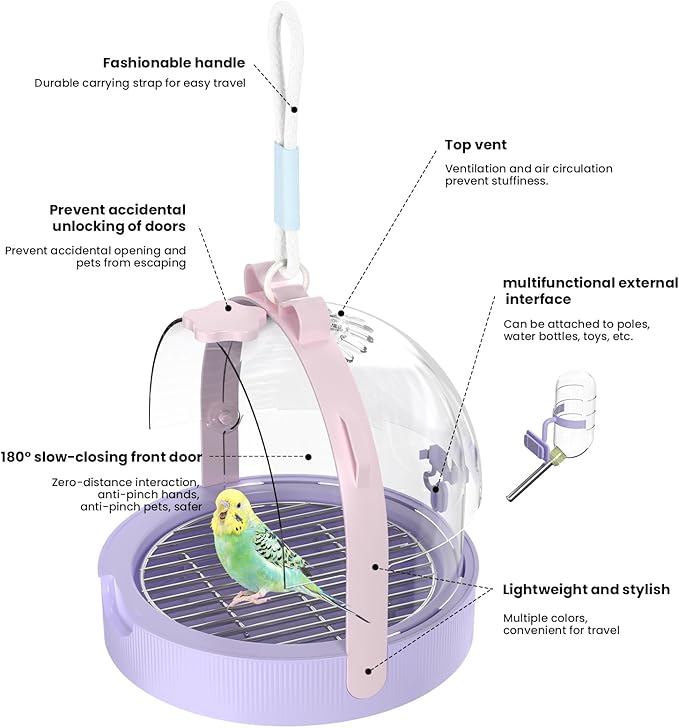 Birdcages,Carriers,Small Bird Travel Cage Carrier, Bird Carry Transport Bag，Small Animal Carrier, Travel Carry-Out Cage with Water Bottle.(Pink)