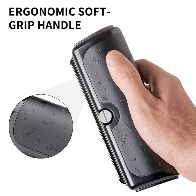 Dog Deshedding Brush & Shedding Blade, Undercoat Grooming Tool for Short & Medium Fur and Double Coats, Replaceable Metal Blade, Ergonomic Handle, Black