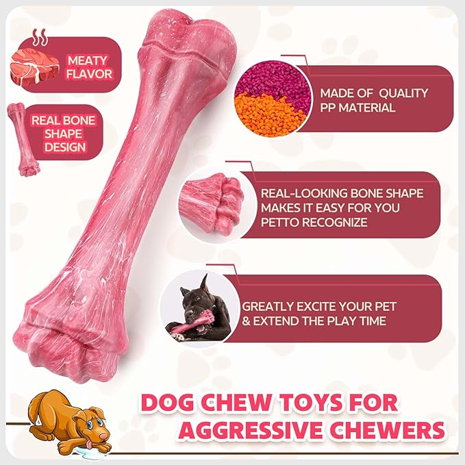 Dog Toys for Aggressive Chewers, Indestructible Dog Bones for Aggressive Chewers, Tough Chew Toy for Heavy Duty Dogs, Big Teething Toys with Durable Nylon for Large/Medium Breed Puppies