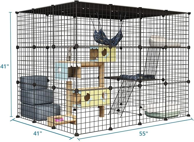 Oneluck 41 Inch Catio Outdoor Cat Enclosure with Super Large Enter Door, Balcony Cat Playpen with Platforms,DIY Outside Cat Patio Large Exercise Place Ideal for 1-3 Cats
