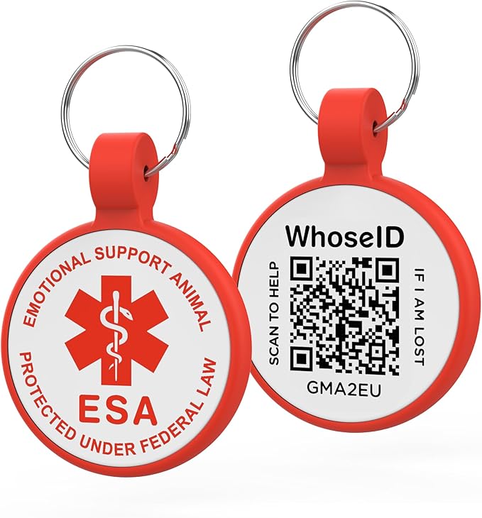 ESA Dog Tag, QR Code Dog Tag, Modifiable Free Pet Online Profile, Scannable QR Code, Scan QR Send Instant Location Alert Email, Silicone Lightweight ID Tag for Dog and Cat (Red, Small)