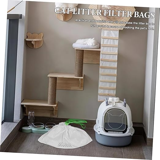 Mipcase 7pcs Cat Litter Filter Bags for Easy Cleanup Design Automatic Closing Feature for Cat Litter Boxes White