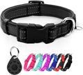 azuza Reflective Dog Collar with Airtag Holder, Soft Neoprene Padded Pet Collar with ID Tag Ring, Adjustable for Small Dogs,Black,S