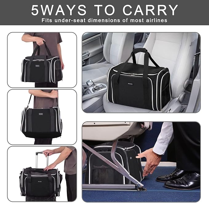 BAGLHER Expandable Cat Carrier with Travel Litter Box, Pet Travel 5 Sides Open Doors 3 Sides, Leak-Proof and Collapsible, for Car, Airplane Trip, Black
