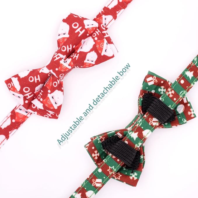 Faygarsle 2 Pack Christmas Cat Collars - Cute Holiday Collars with Bow Tie, Breakaway, Red & Green, Winter, for Boy & Girl Cats