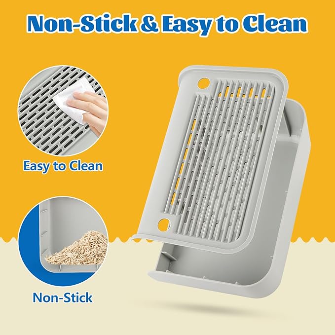 Litter Box Step, Cat Step/Ramp/Catcher with Filter Function, Easy to Clean, Ideal for Kitten & Elderly Cats (Light Grey)