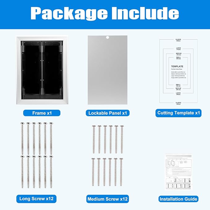 Aluminum Pet Door with Panels,Durable Dog Door with Automatic Closing Magnetic Flaps, Slide-in Panel & 4 Security Locks, Suitable for Interior and Exterior Doors, Screen and Wall, Large, Sliver