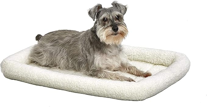MidWest Homes for Pets QuietTime Dog Bed – White Fleece Bolster, Ultra-Soft and Machine Washable, Fits 30-Inch Crates and Carriers, for Medium Breed Dogs