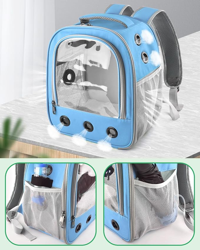 Guinea Pig Carrier Backpack, Portable Rabbit Travel Carring Bag for Pet Bunny Chinchilla Bearded Dragon Hamster Parrot Outgoing Pouch Case with Water Bottle Holder & Detachable Pad (Sky Blue)