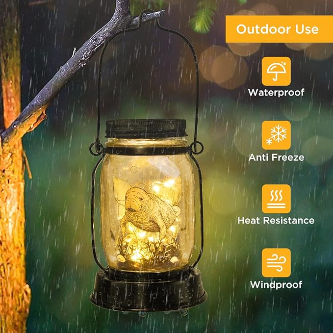 kyoryuger Manatee Gifts for Women/Men Manatee Lovers Solar Lantern Mom Birthday, Mothers Day, Sea Cow Solar Lantern Animal Lihts Garden Decoration Outside for Yard, Patio,Backyard,Porch, Torche