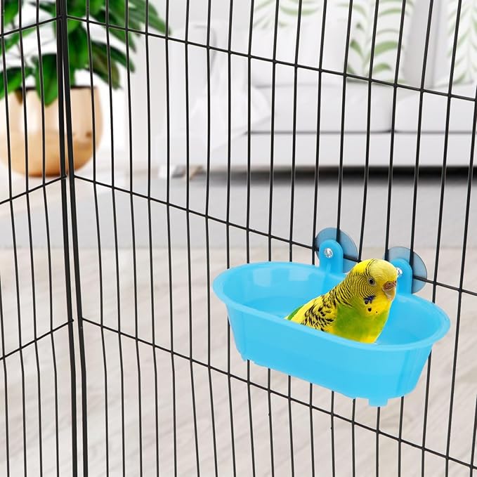 Hypeety Bird Bath with Mirror Portable Bird Bath Bird Bathroom for Pet Parrots Bathing Tub Bath Box Bird Shower Bathtub Accessories (Blue-Bird Bathtub)