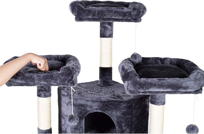 Hey-brother XL Cat Tree, 73.4 inch Cat Tower with 3 Caves, 3 Cozy Perches, Scratching Posts, Board, Activity Center Stable for Kitten/Big Cat, Gray MPJ032G