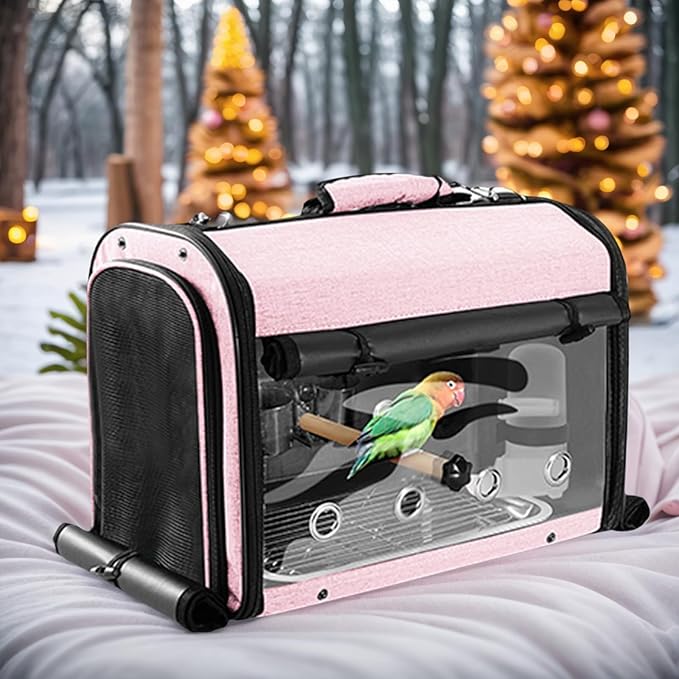Sanmoncare Bird Carrier Bag Cockatiel Travel Cage with Stand, Lightweight Carrier for Small Bird, Portable Bag for Parrot, Pet Transparent Travel Backpack