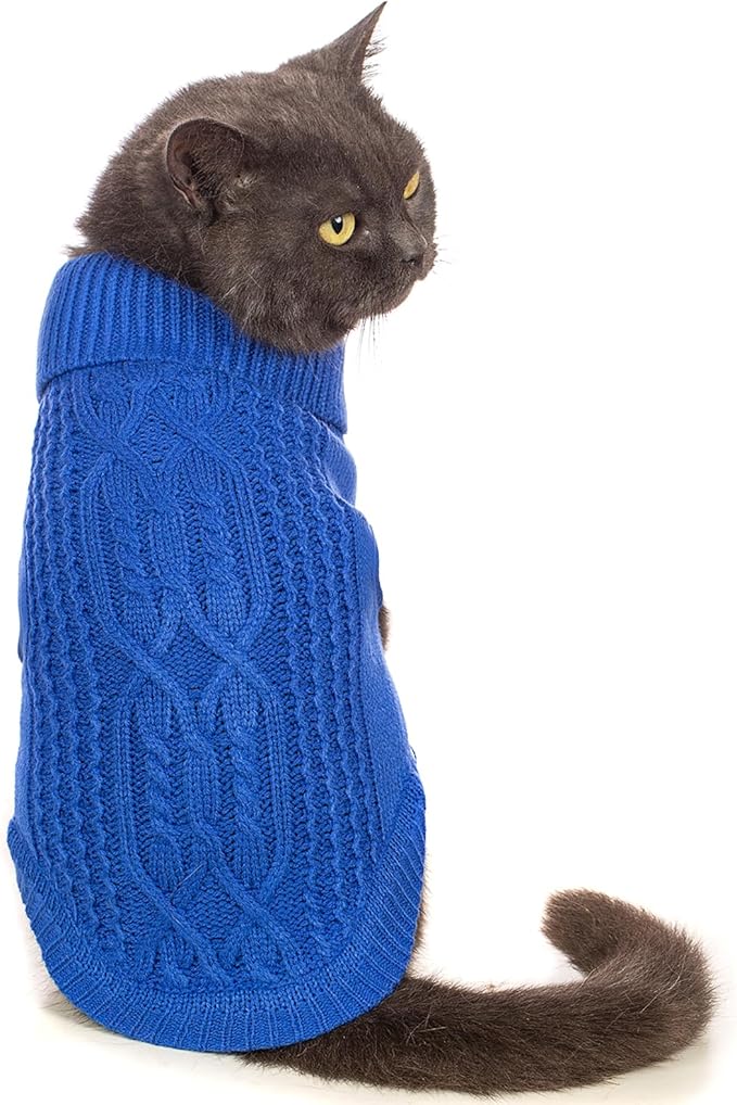 Stretchy Cat Sweater - 17 Colors & 6 Sizes | Snug Winter-Ready Knit for Boy/Girl Cats & Kittens(Dark Blue, Small)