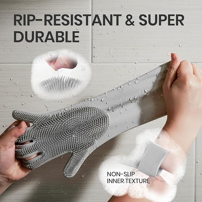 DELOMO Dog Washing Gloves with Comb: Soft and Gentle Silicone Pet Grooming Gloves - Bathing Scrubber Brush Mitt Grooming Shedding Fur Removal Massage for Dogs/Cats/Horse, Grey