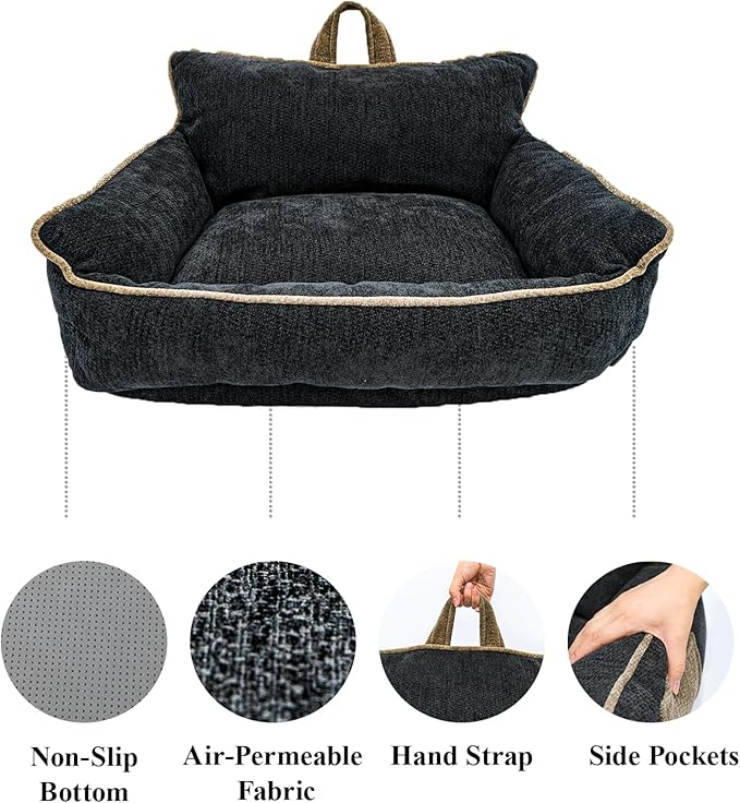 Orthopedic Dog Bed with Memory Foam, Washable Plush Pet Bed for Small, Medium & Large Dogs, Cozy Bolster Crate Dog Bed for Joint Support & Comfort.(Black)