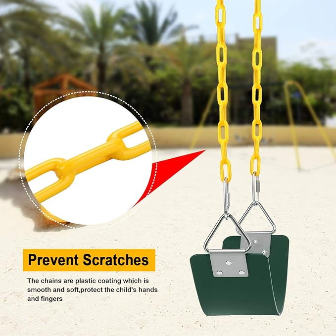 AGPTEK Swing Set, Seat with 66 Inch Anti-Rust Chains Thermoplastic Coated, Support 250lb, Cushion Accessories Replacement with Snap Hooks for Outdoors, Playground, Jungle & Gym - Green