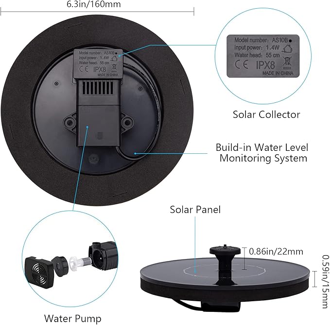Solar Fountain for Bird Bath, Solar Powered Fountain Pump 1.5W Solar Water Fountain Floating Birdbath Water Pumps for Garden, Patio, Pond and Pool