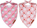 ADOGGYGO Pink Christmas Dog Bandanas 2 Pack, Reversible Santa Snowman Xmas Scarf Bib, Adjustable Fit Pink Christmas Bandana for Small Dogs Girl (Small)