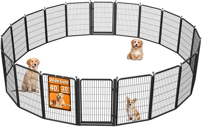 Dog Fence Outdoor Pens Outside,Portable Dog Play Pen 40" H 20 Panels Pet Playpen Exercise Pens for Puppys Small Medium Large Dogs RV Camping Yard Garden Indoor Wide Gate