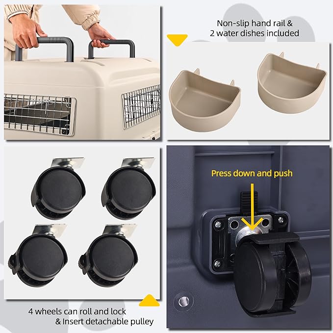 Elevon Plastic Kennels, Plastic Dog Crate, Airline Approved Pet Carrier for Dogs and Cats Longer Traveling, XLarge