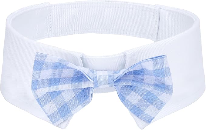 Segarty Dog Bow Tie for Neck Girth 16.5-21.2in, Adjustable Light Blue Plaid Bowtie Collar for Extra Large Dogs, Neck Tie Tuxedo Comfortable Cotton Grooming Accessory for Wedding Holiday Birthday Party