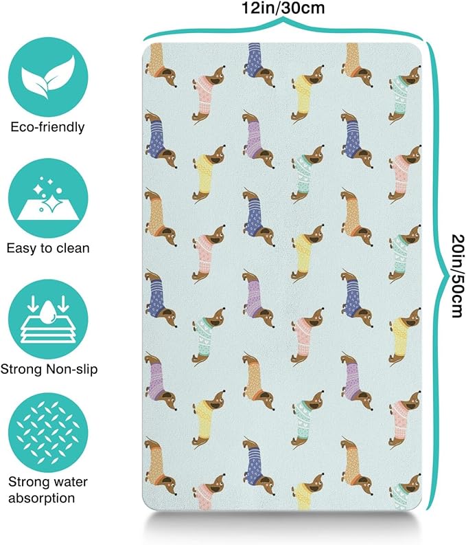 Dachshund Dog Food & Water Mat, Pet Feeding Mat for Floor Non-Slip Waterproof, Super Absorbent Cat Bowl Mat, Easy to Clean Eco-Friendly Durable Pet Placemat,12" × 20"