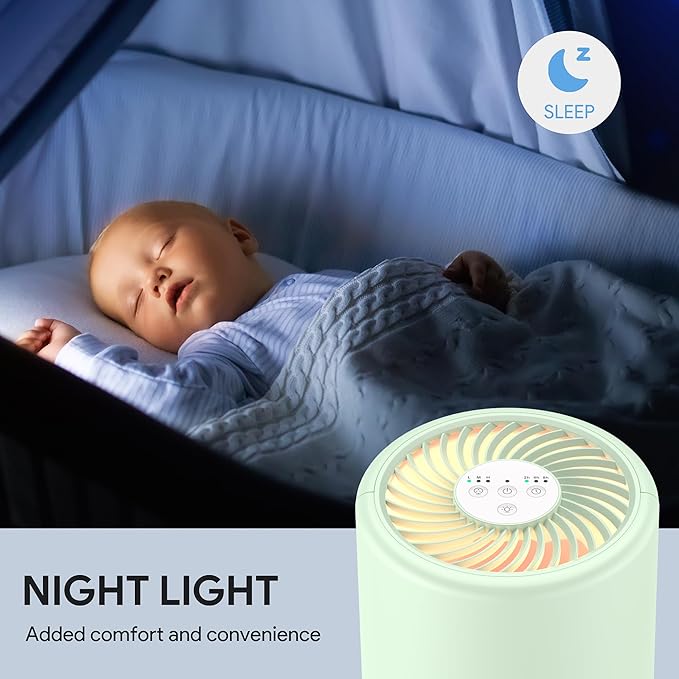 FULMINARE Air Purifiers for Home Bedroom H13 HEPA Air Purifier, 3 Speeds, Timer, 24dB, Small Mini Air Purifier with Night Light, Green