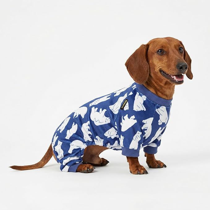 Fitwarm Polar Bear Dog Pajamas, Dog Clothes for Small Dogs Girl Boy, Pet Onesie with Feet, Cat Outfit, Lightweight Velvet, Royal Blue, White, XL