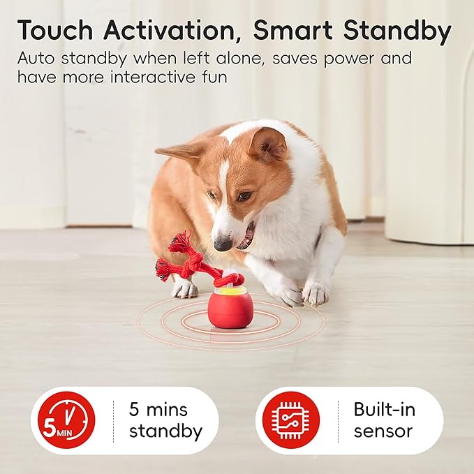 Potaroma Interactive Dog Ball Toys Touch Activated, Rechargeable, Squeaky Dog Toy, Moving Ball for Pup with Rope for Medium Small Dogs Puppy Dark Red