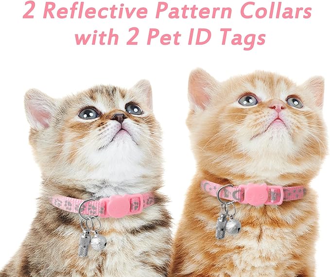 LLHK 2 Pack Breakaway Cat Collars & 2 Pcs Name Tags,Reflective Safety Kitten Collar with Bell,for Girl Boy Male Cats,Adjustable 7''-12'', Personalized ID Tag,Pet Supplies,Accessories