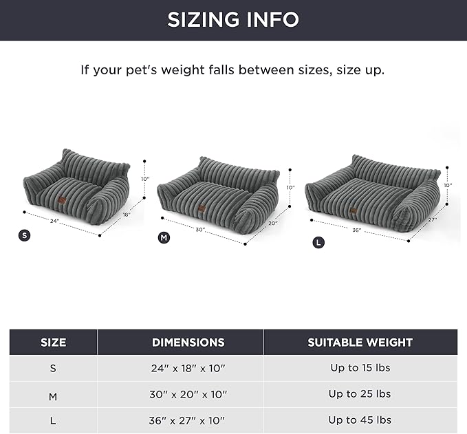 Bedsure ComfyFleece Cat Couch for Pets - Fluffy Cat Sofa with Premium Soft Corduroy Fleece, Fuzzy Pet Couch Bed with Removable Washable Cover, Supportive Pet Chair for Indoor Cats, 24inch, Warm Grey