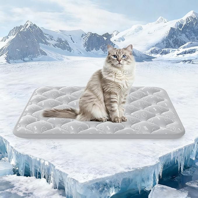 Rywell Dog Cooling Mat 2.0,Elegant Grey Edition, 24 * 18 Thickened Cooling Pad for Dogs, Internal Waterproof & Endothermic Color Changing Arc-Chill Cool Fiber(Q-Max>0.5) for Summer Comfort