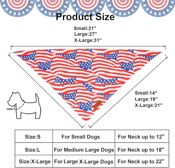 PTDECOR American Flag Dog Bandana 4th of July Dog Scarf Reversible Red Blue Patriotic Bandanas for Large and Extra Large Dogs Pets (Blue & Red, X-Large)