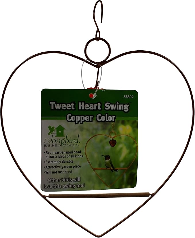 Songbird Essentials Hummingbird Swing - Tweet Heart Birdie Swing - Copper Color Hummingbird Perch