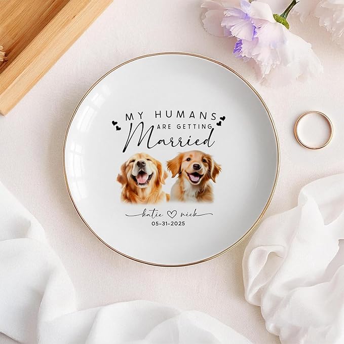 Custom Pet Portrait Watercolor Ring Dish, My Humans Are Getting Married Jewelry Tray, Ring Dish Engagement Gift for Newly Engaged Wedding Gift for Wife Her Fiance Bestie Bride To Be Newlyweds