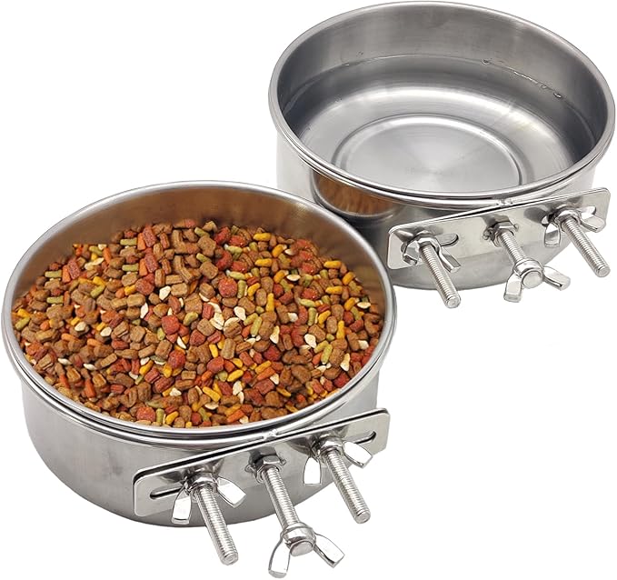 PINVNBY 2pcs Stainless Steel Bird Bowl - XL Water Dish for Parrot, Parakeet, African Greys, Conure, Cockatiels, Lovebird, Budgie, Chinchilla