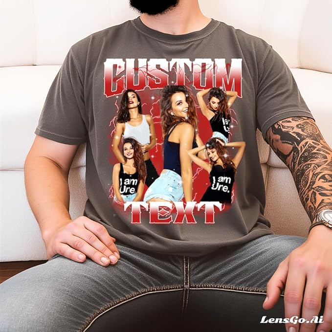 NAZENTI Custom Bootleg Rap Tee, Custom T-Shirts with Picture, Retro Custom Bootleg, Valentine's Gifts for Him Her