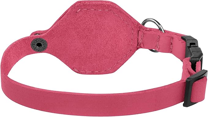 Breakaway Airtag Cat Collar with Removable Bell - Leather Pet Collar with Apple Air Tag Holder - Adjustable GPS Collars for Girl Boy Cats Kitten Puppy - Lightweight, Cute and Comfortable (Pink)