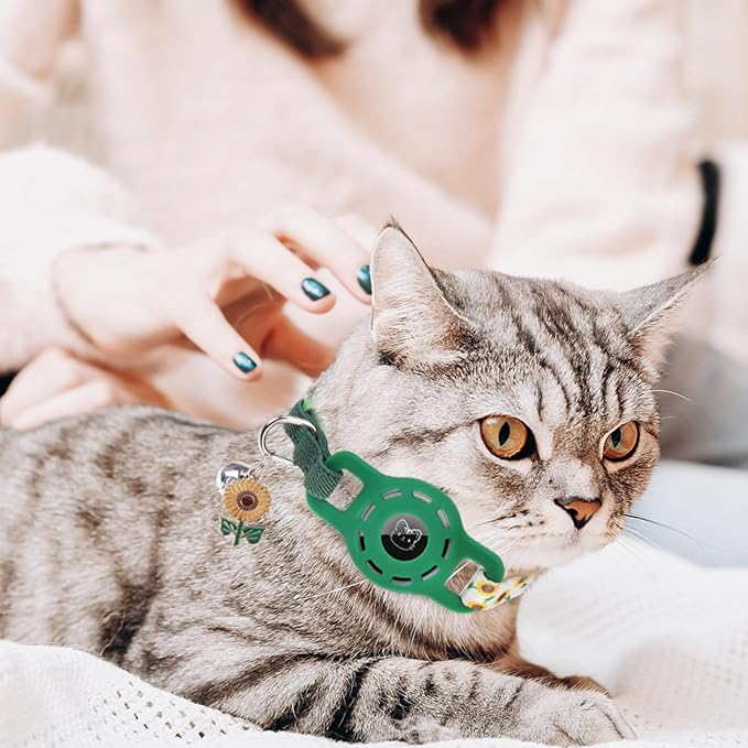 BINGPET AirTag Cat Collar with Bells, Upgraded Safety Elastic Cat Collar with Airtag Cat Collar Holder, Anti-Lost Cat Collars for Girl Boy Cats, Anti-Suffocation Kitty Puppy Collars