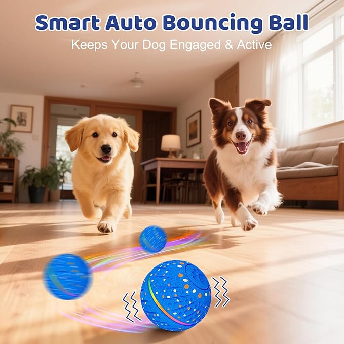 Interactive Dog Toys Ball - Smart Moving Bouncing Dog Ball with Colorful Lights, E-TPU Material, 3 Play Modes Automatic Rolling Dogs Toy for Small Medium Dogs Keep Them Busy(Blue)