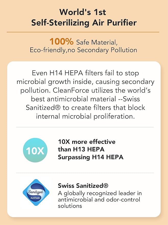 CleanForce Air Purifiers for Home Large Room Up to 2550 ft², H13 HEPA Air Cleaner Works with Alexa for Dust, Allergens, Pollen, Pet Hair Dander, Odors, CERTIFIED asthma & allergy friendly, Rainbow