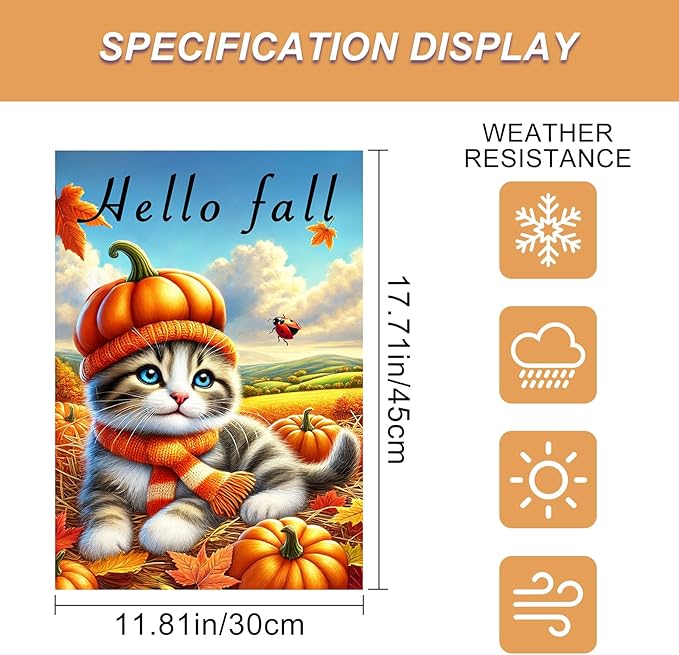 Hello Fall Garden Flag Cute Kitten Pumpkin Hat Scarf Flag 12x18 Inch Autumn Pet Decor Double Sided Outdoor Banner For Front Yard Porch Lawn Patio Seasonal Home Decor for autumn
