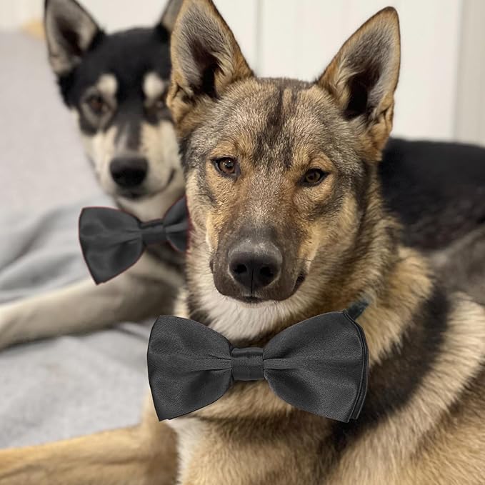 Dog Bow Tie for Large Dogs, KOOLMOX Adjustable Formal Dog Bowtie Collars for Medium Large Pet Cat Dog Christmas Wedding Birthday Graduation Holiday Homecoming Grooming Neck Bows, 2-Pack Black & White