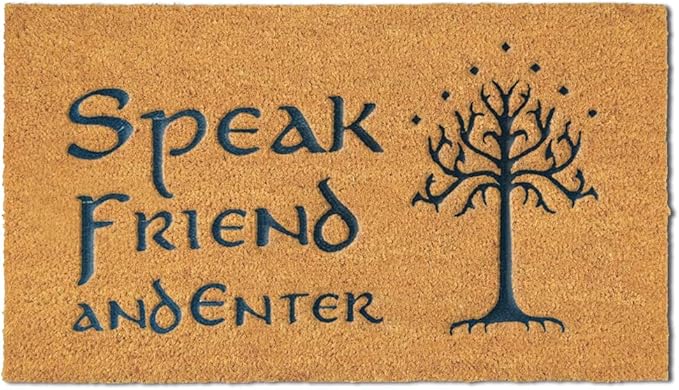 Coir Door Mat Outside Entrance,Speak Friend and Enter Funny Doormat,Embroidered Welcome Floor Front Door mat with Heavy Duty Backing,Indoor Outdoor Rubber Rug Patio Halloween Home Decor 30*18 In