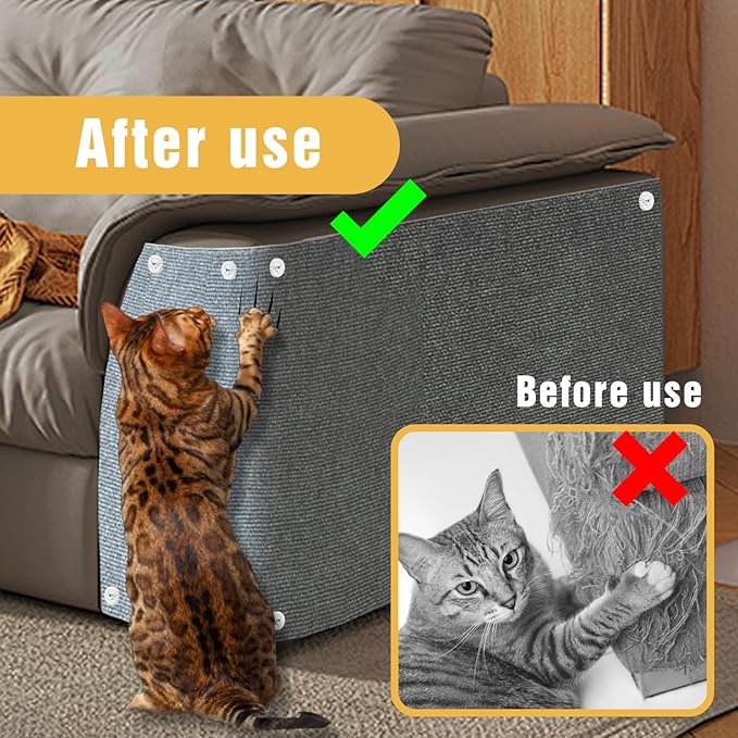 3PCS Cat Scratch Mat, 39.4"x11.9" DIY Trimmable Self-Adhesive Cat Scratching Mat, Couch Protector from Cats Claw, Indoor Furniture Protector for Cats Scratching (Light Gray)