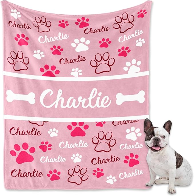 Personalized Dog Blanket, Customized Pet Blankets with Name Picture, Throw Blanket for Small Medium Large Dog Puppy Cat (E-Pink)