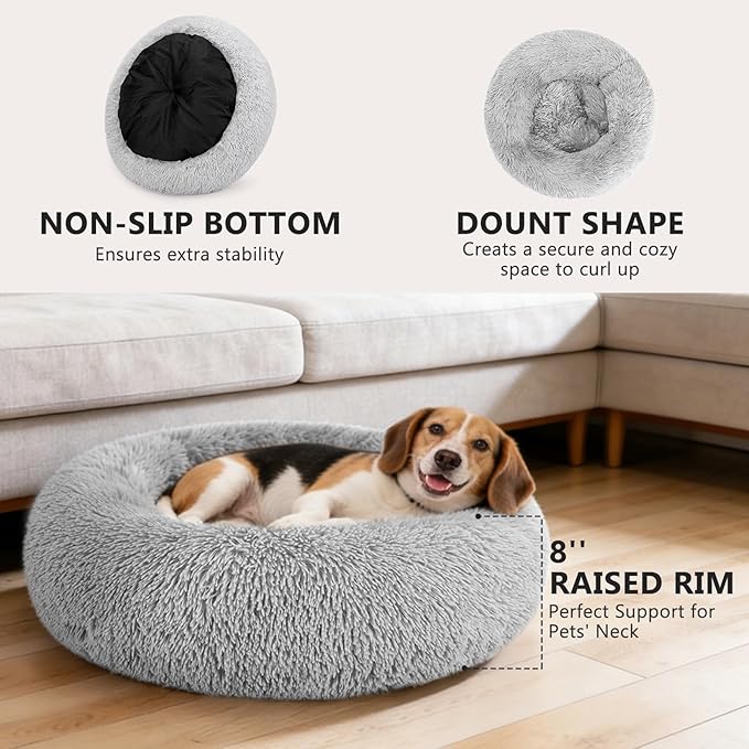 MIXJOY Orthopedic Dog Bed Comfortable Donut Cuddler Round Pet Beds Ultra Soft Washable Dog and Cat Cushion Bed (20''/23''/30'') (30'', Grey)